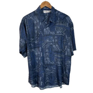 BF252 Vintage 90s Thums Up For Him 100% SILK Button Down Shirt L